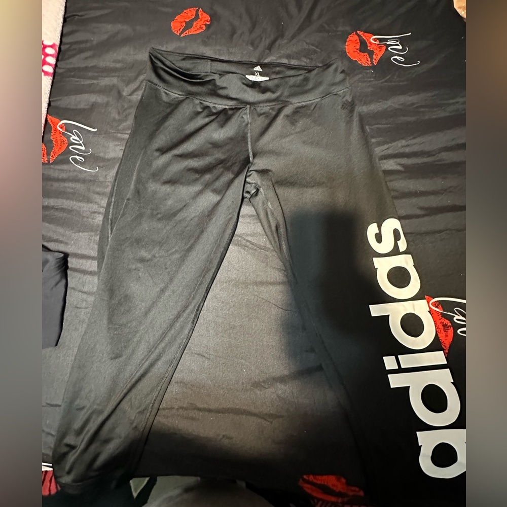 Adidas Black Leggings with White Logo Size XL